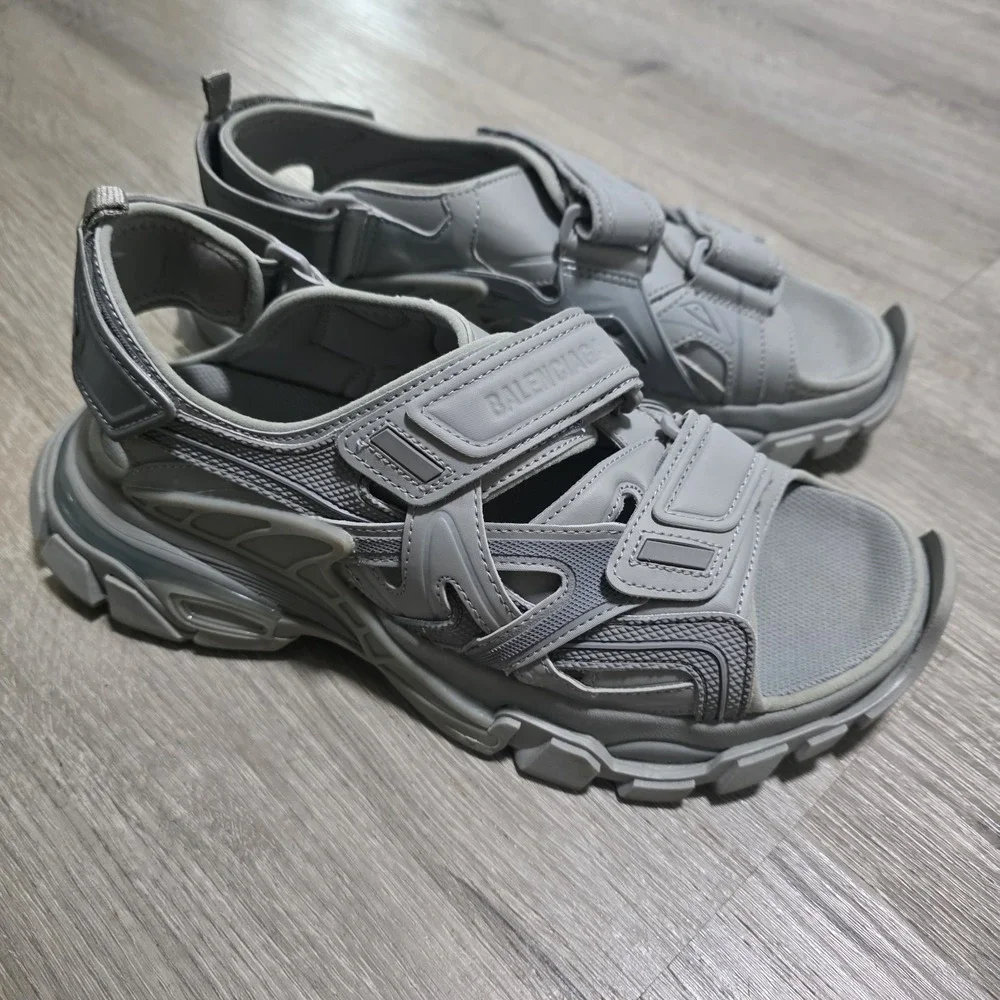 Balenciaga Track Sandals Mens US 10 EUR 43 Leatherfree Gray Grey Silver Clog